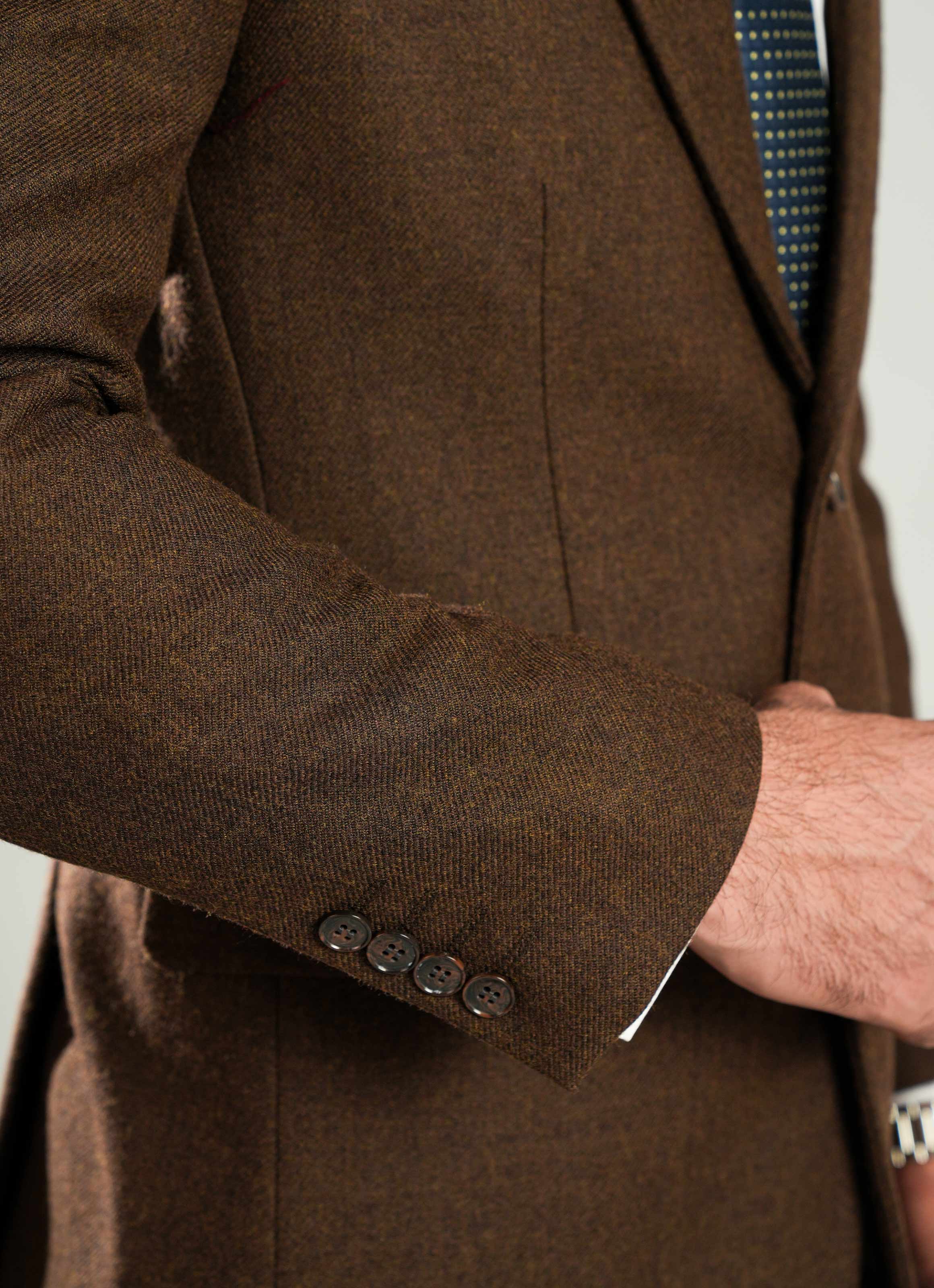 Brown Plain Worsted Tweed Classic Blazer - Image 2