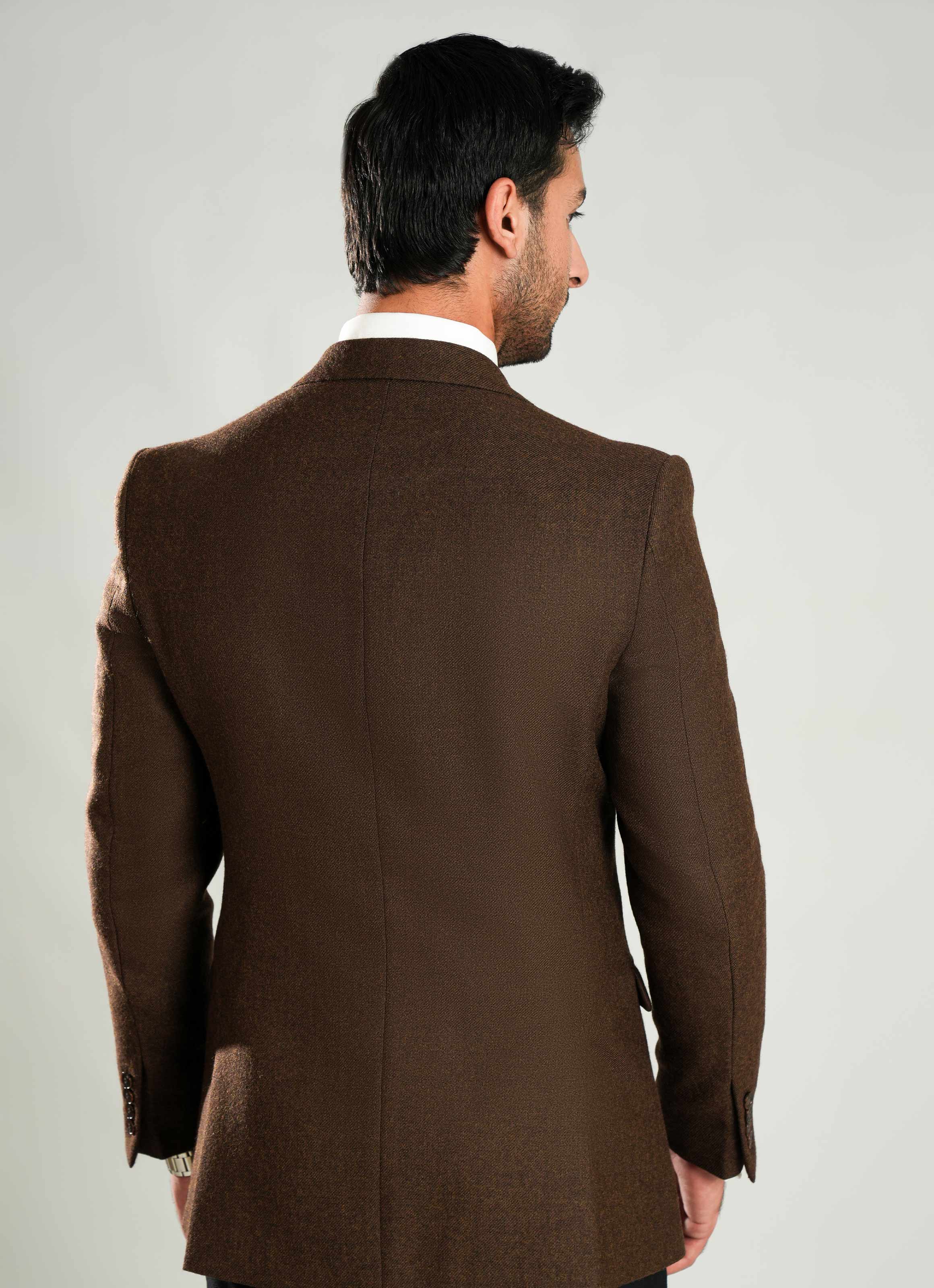 Brown Plain Worsted Tweed Classic Blazer - Image 4