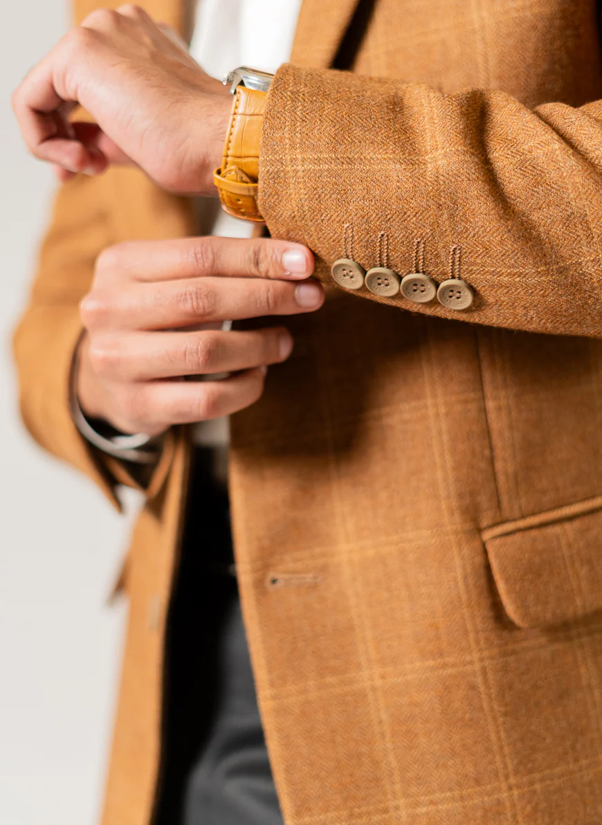 Brown Windowpane Checks Worsted Tweed Classic Blazer - Image 4
