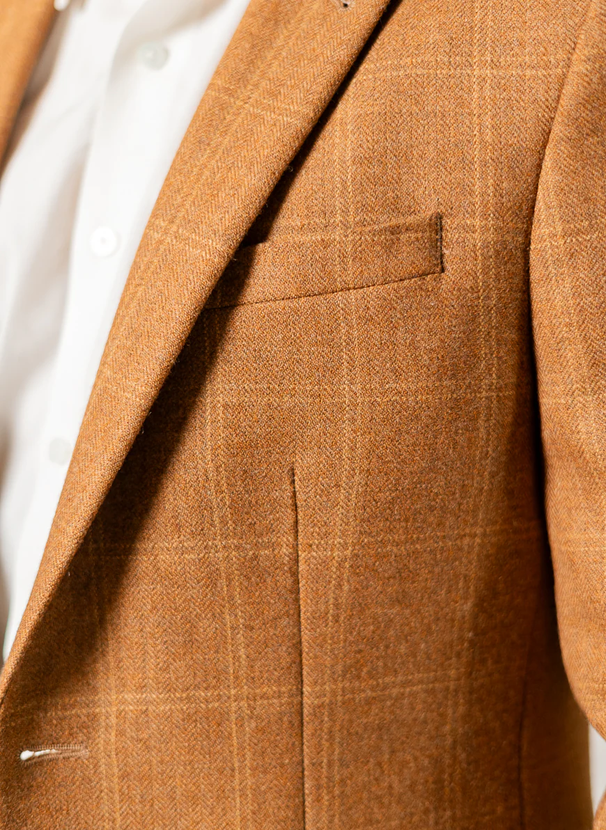 Brown Windowpane Checks Worsted Tweed Classic Blazer - Image 5