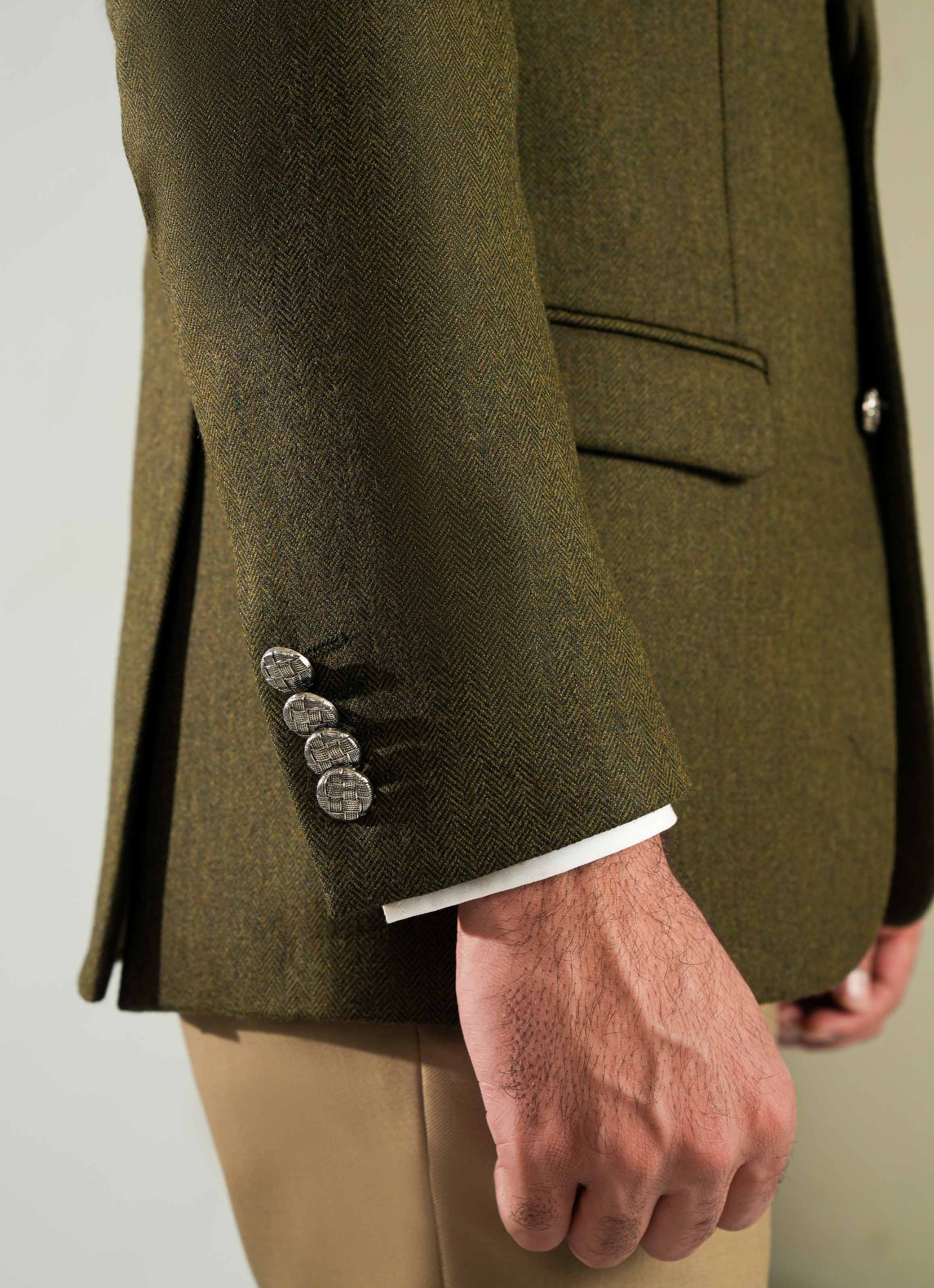 Green Herringbone Worsted Tweed Classic Blazer - Image 3