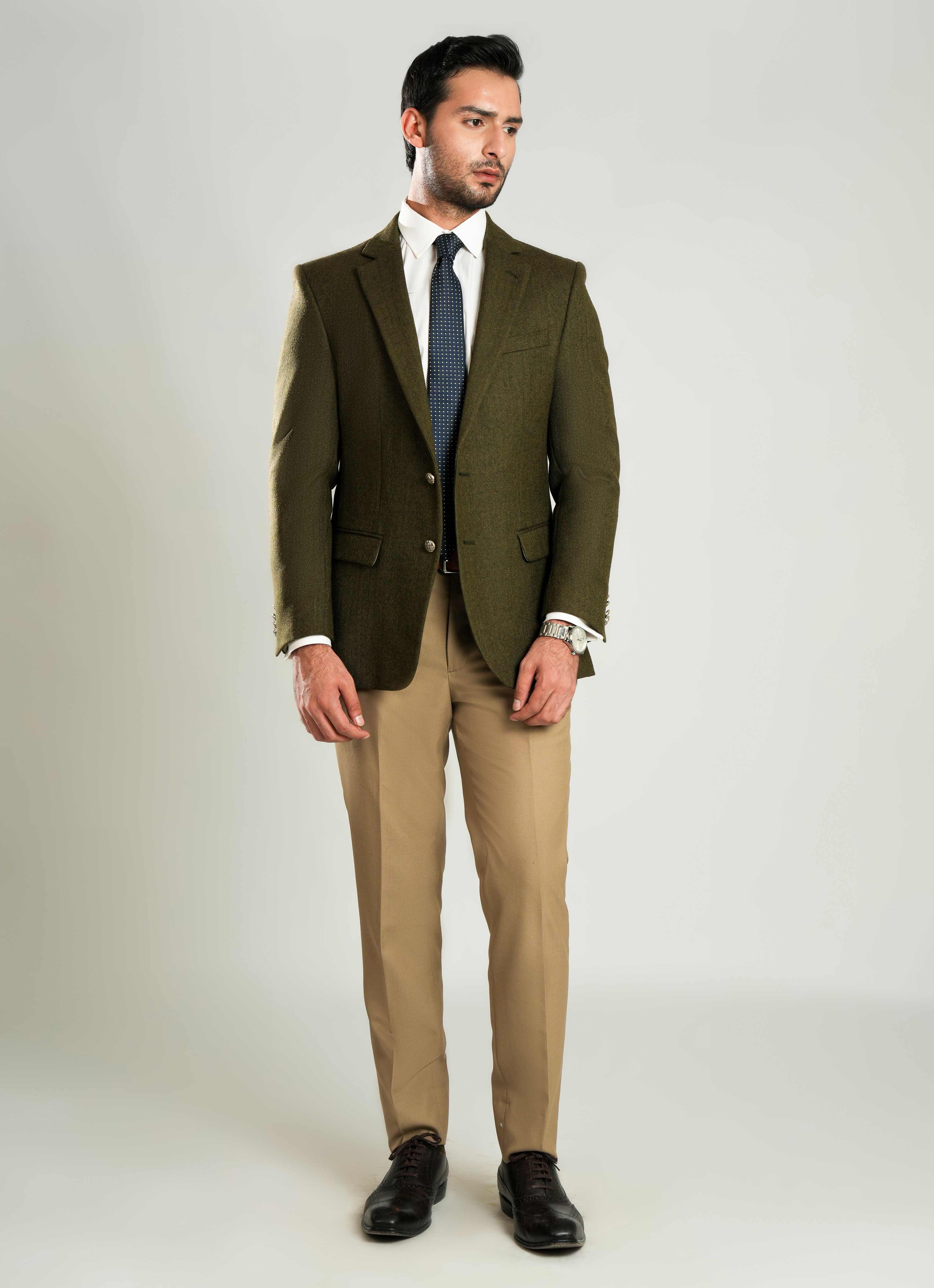 Green Herringbone Worsted Tweed Classic Blazer - Image 4