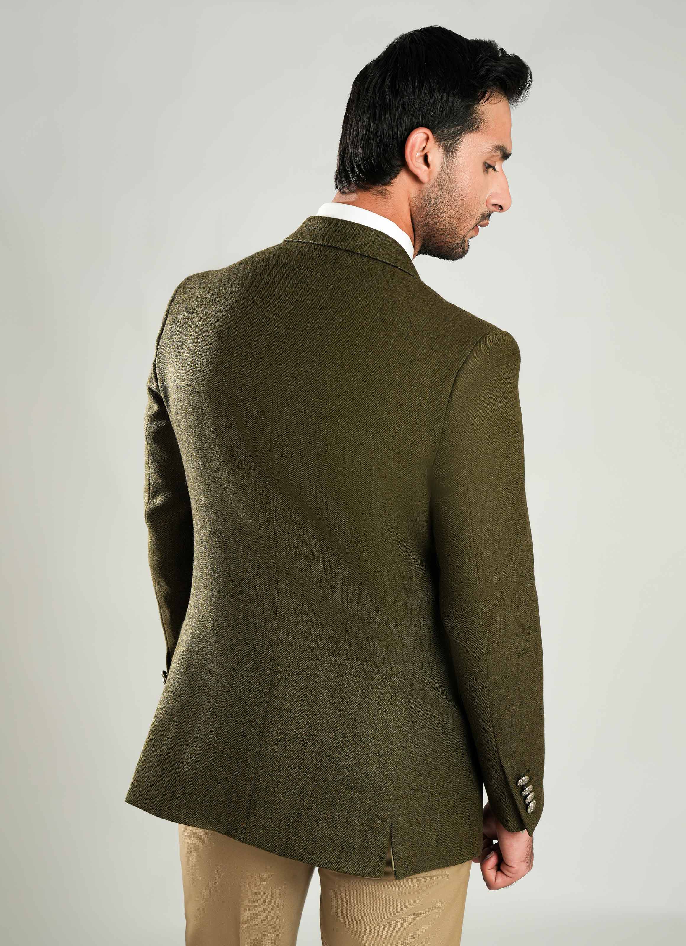 Green Herringbone Worsted Tweed Classic Blazer - Image 5