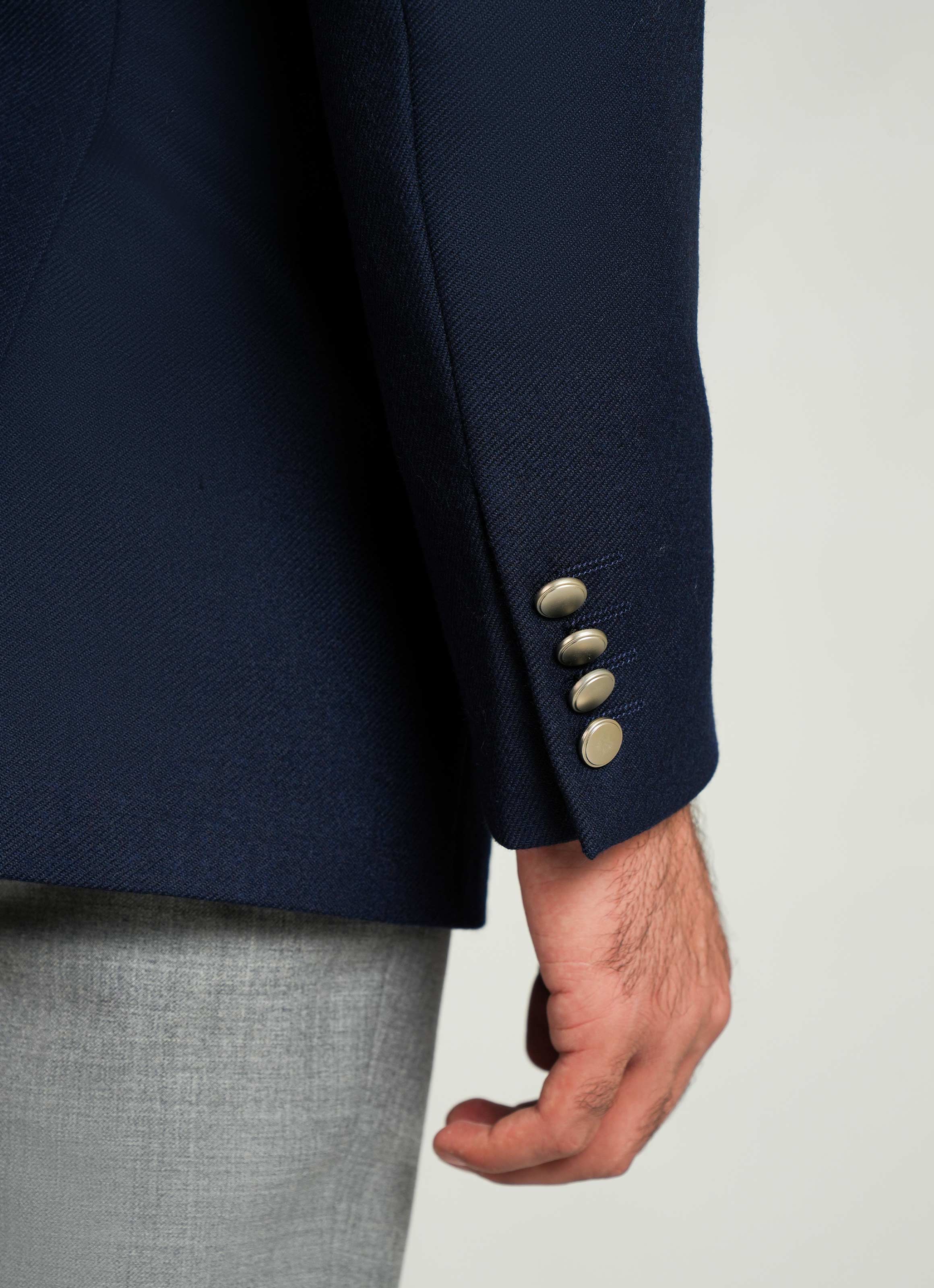 Herringbone Textured Bluish Grey Worsted Tweed Classic Blazer - Image 2