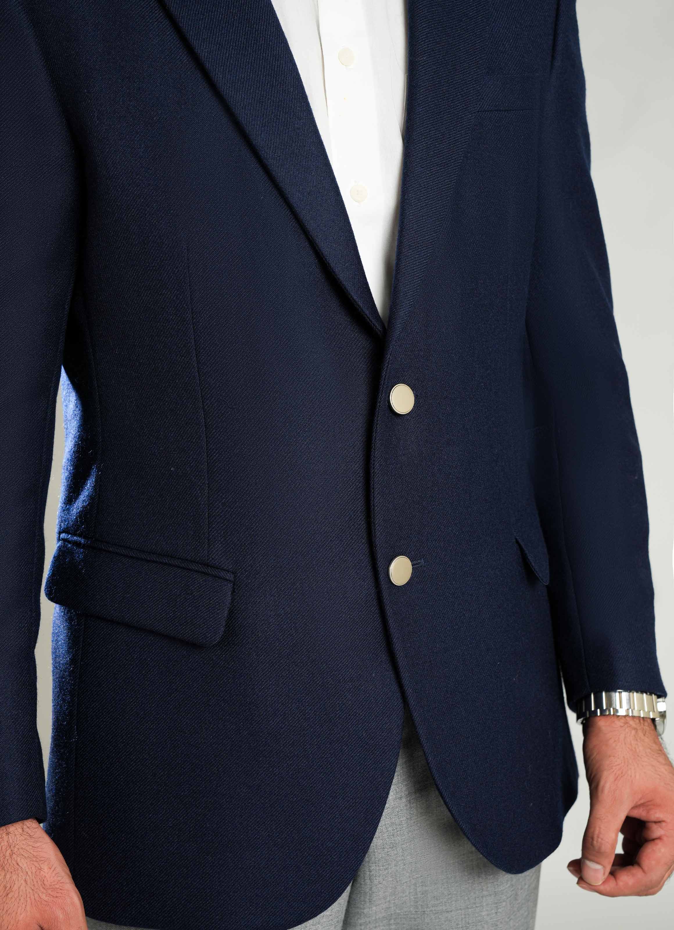 Herringbone Textured Bluish Grey Worsted Tweed Classic Blazer - Image 3
