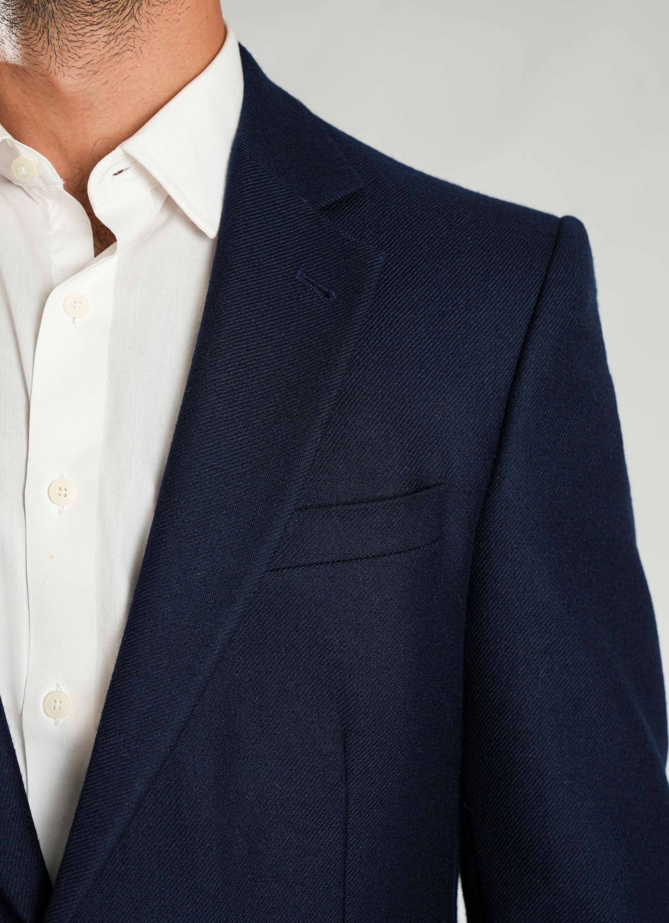 Herringbone Textured Bluish Grey Worsted Tweed Classic Blazer - Image 4
