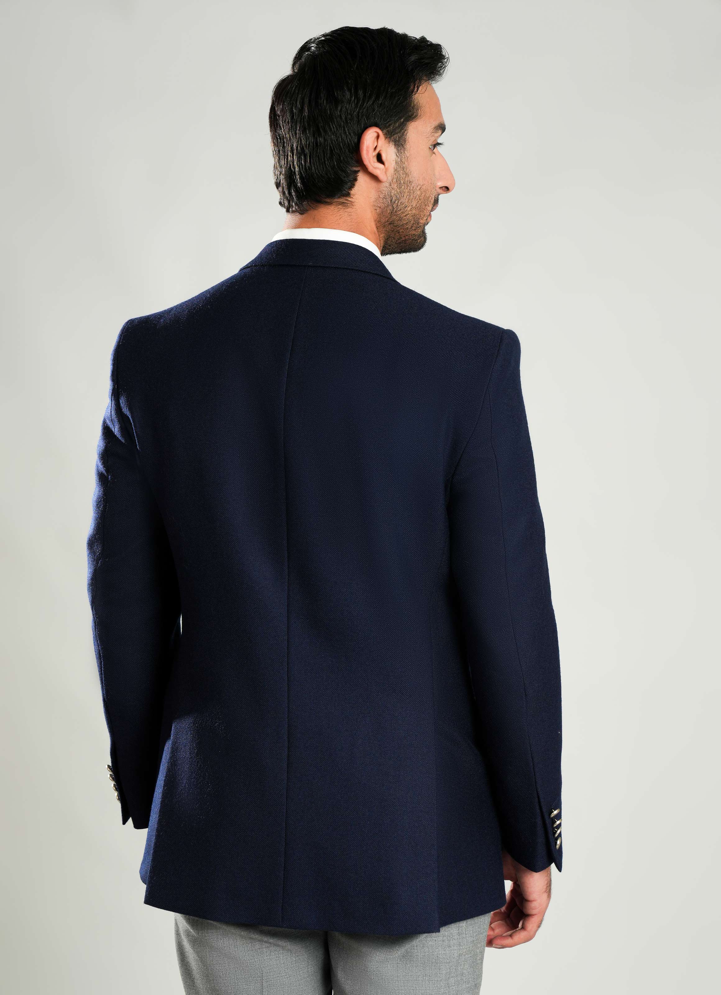 Herringbone Textured Bluish Grey Worsted Tweed Classic Blazer - Image 6