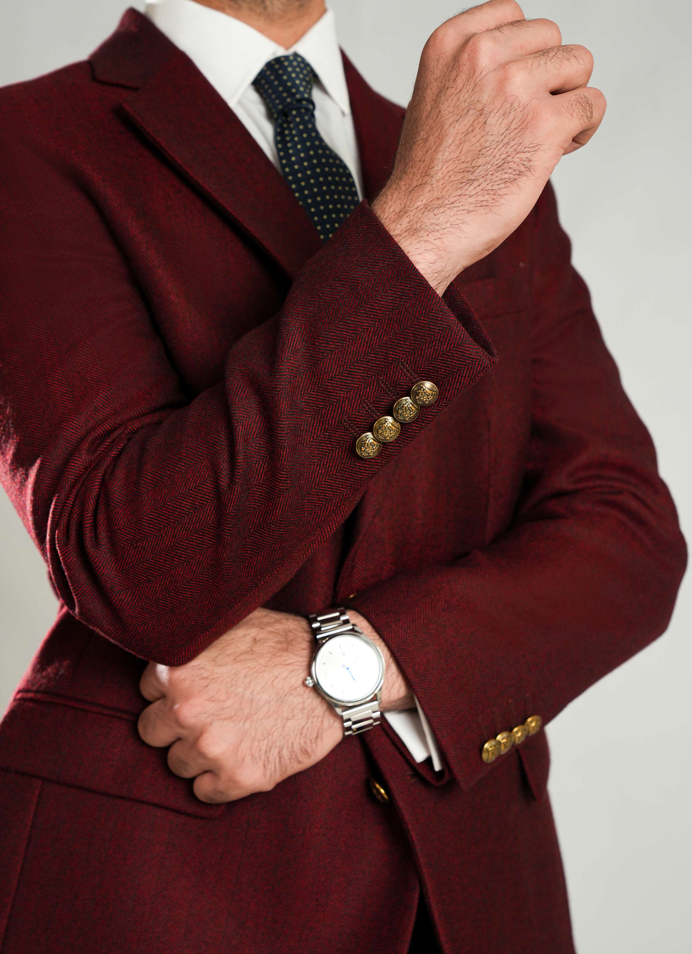 Maroon Herringbone Worsted Tweed Classic Blazer - Image 2