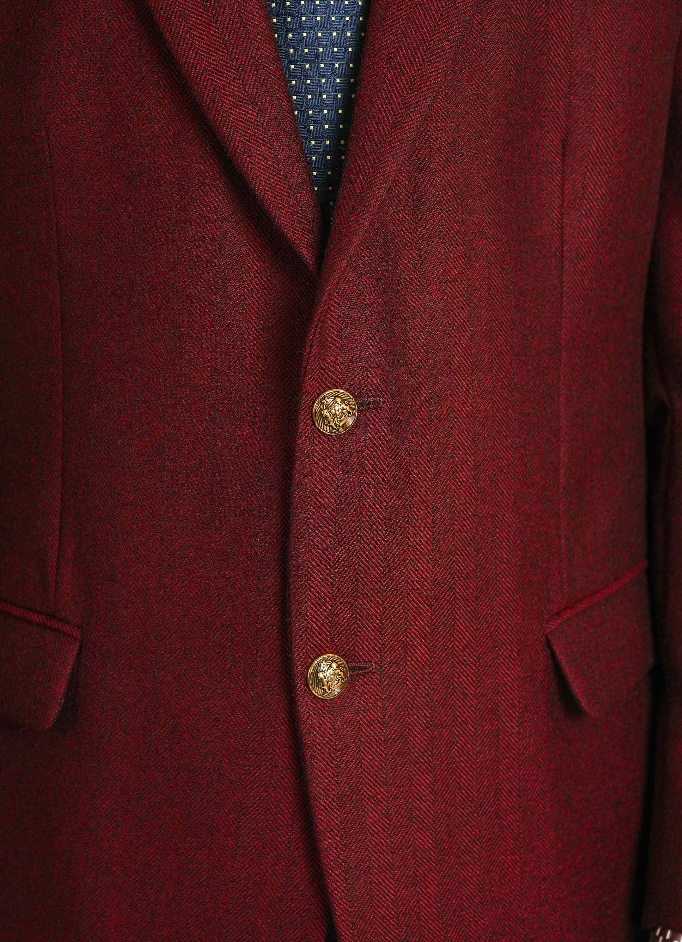 Maroon Herringbone Worsted Tweed Classic Blazer - Image 3