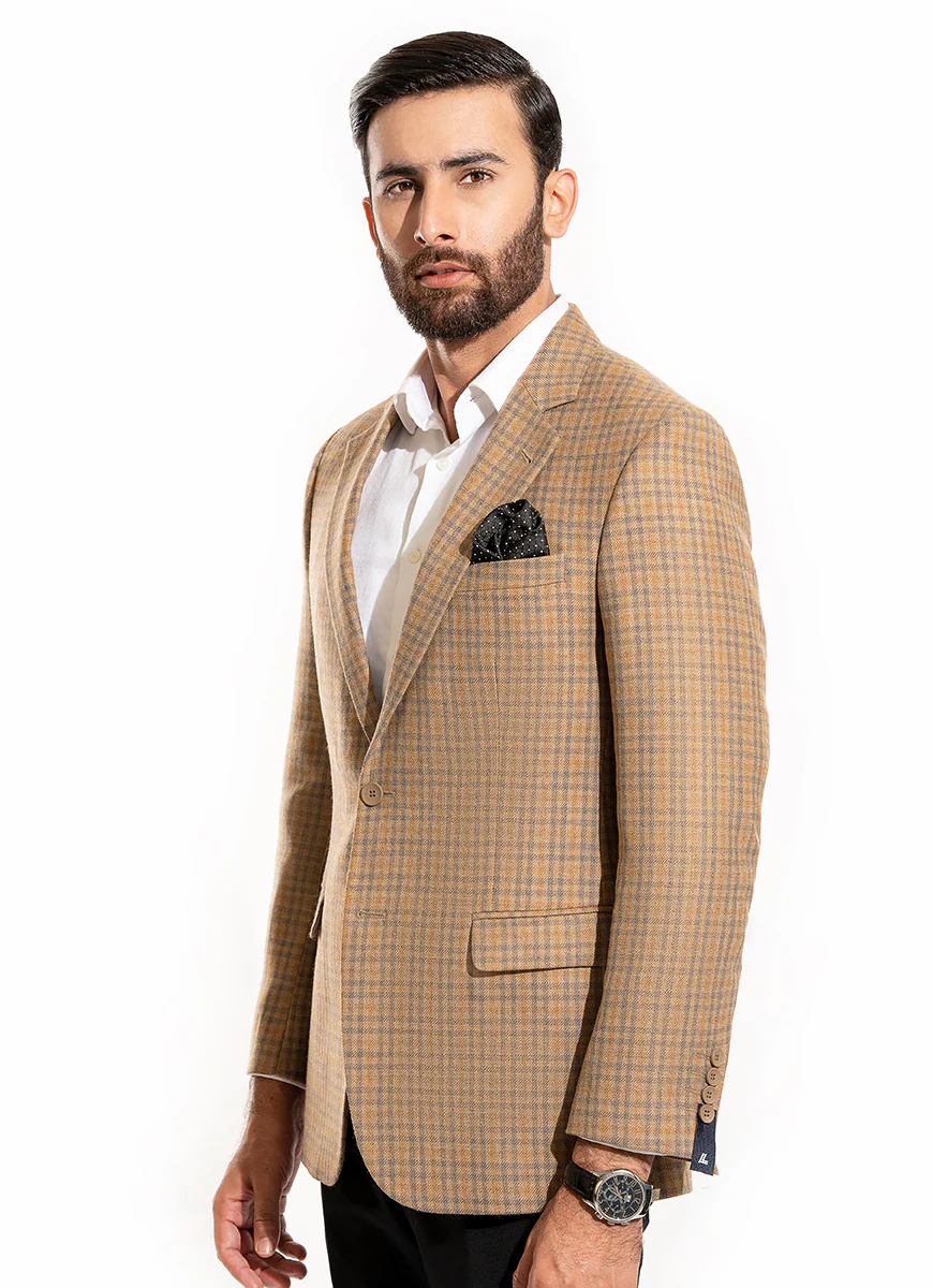 Beige Checks Worsted Tweed Classic Blazer