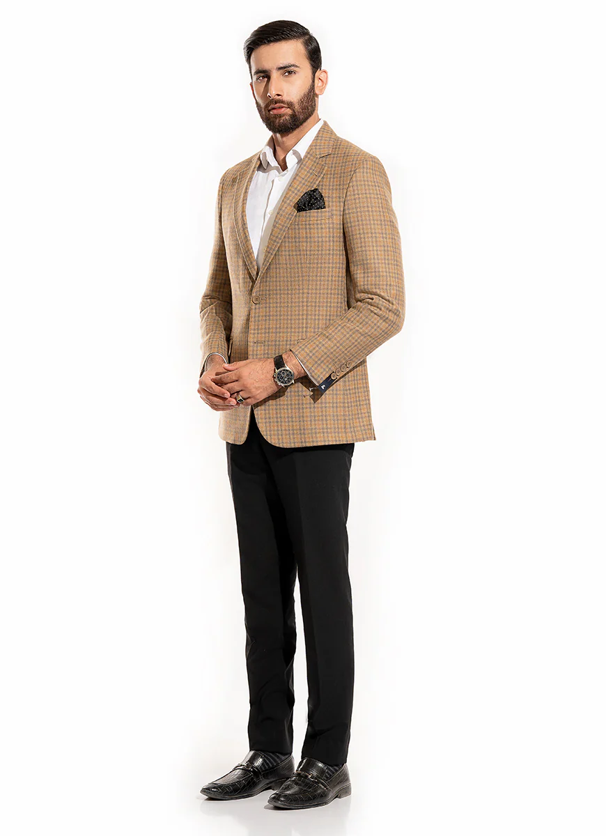 Beige Checks Worsted Tweed Classic Blazer - Image 2