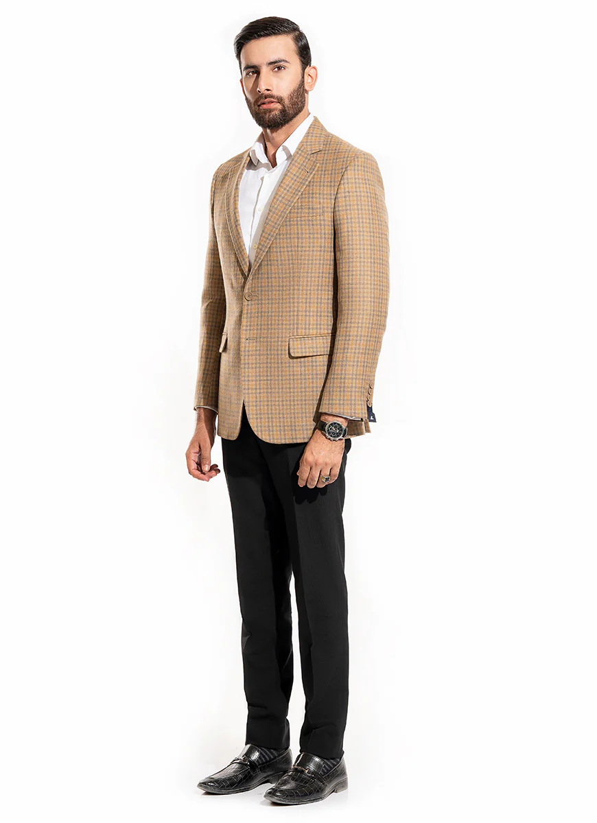 Beige Checks Worsted Tweed Classic Blazer - Image 3
