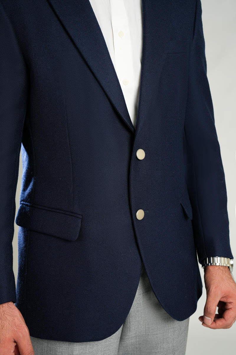 Navy Blue Plain Worsted Tweed Classic Blazer - Image 4