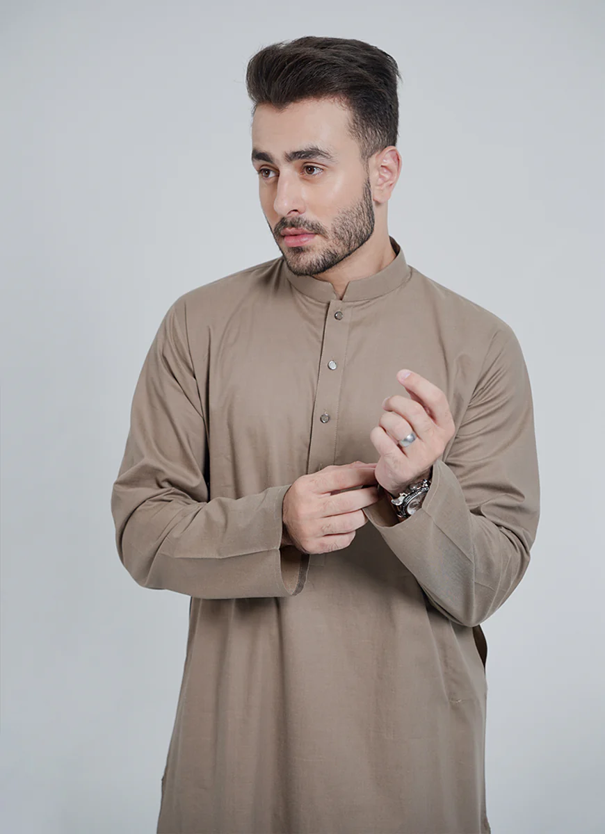 Kurta - Sensation Pima Cotton Peanut Brown Plain - Image 2