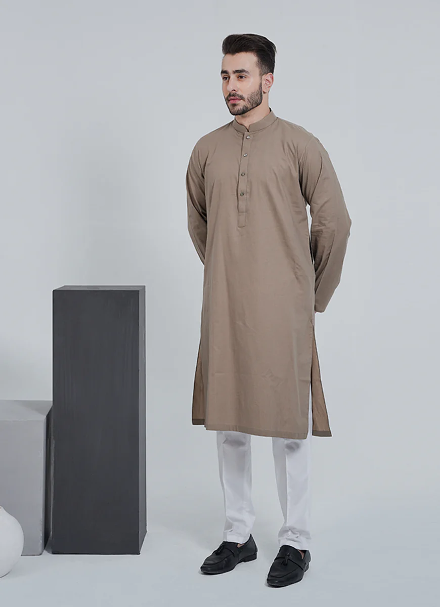 Kurta - Sensation Pima Cotton Peanut Brown Plain - Image 3