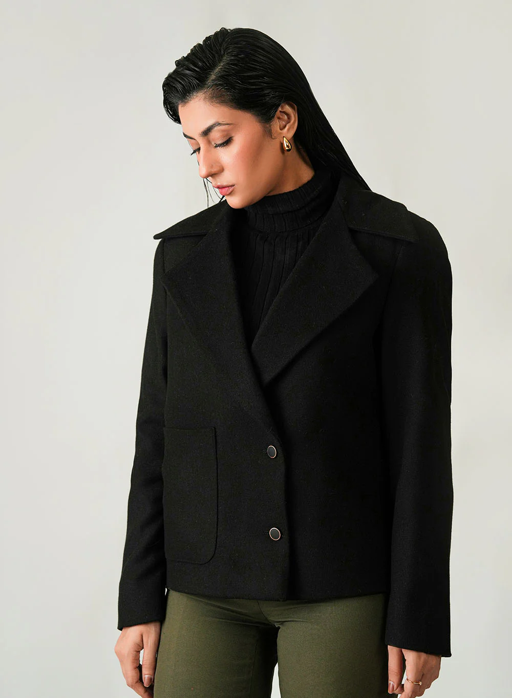 Classic Black Winter Jacket for Ladies - Poly Viscose - Image 4
