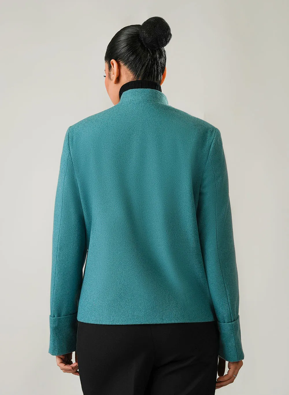 Cadet Blue Plain Winter Jacket for Ladies - Image 3