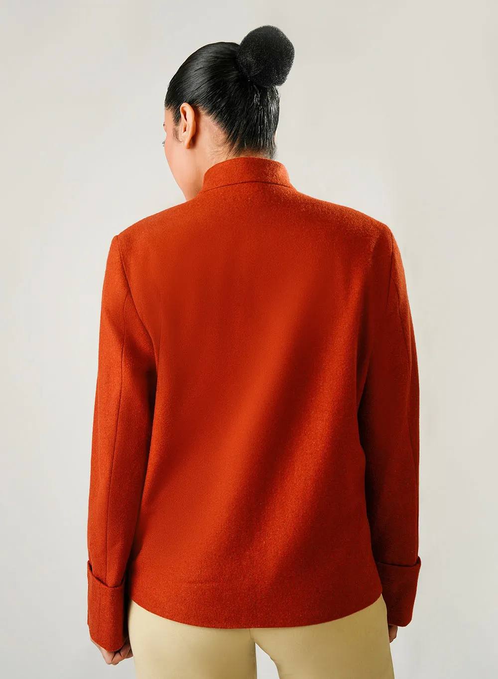 Vibrant Orange Plain Ladies Winter Jacket - Image 4