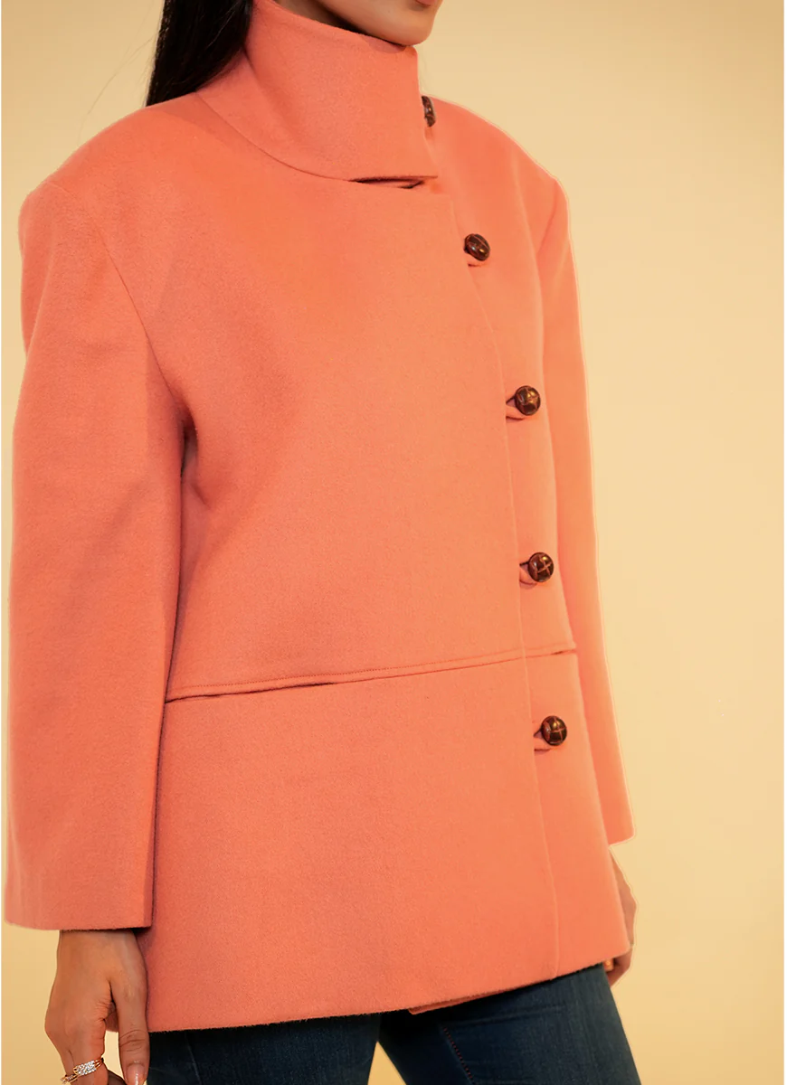 Ladies Jacket High Neck -  Peach Plain - Image 4