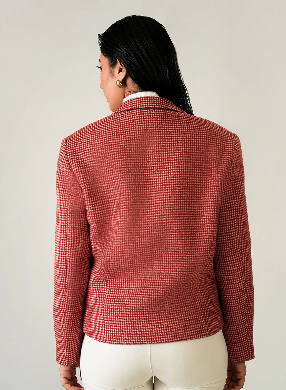 Bold Red & White Checked Ladies Winter Jacket - Image 4