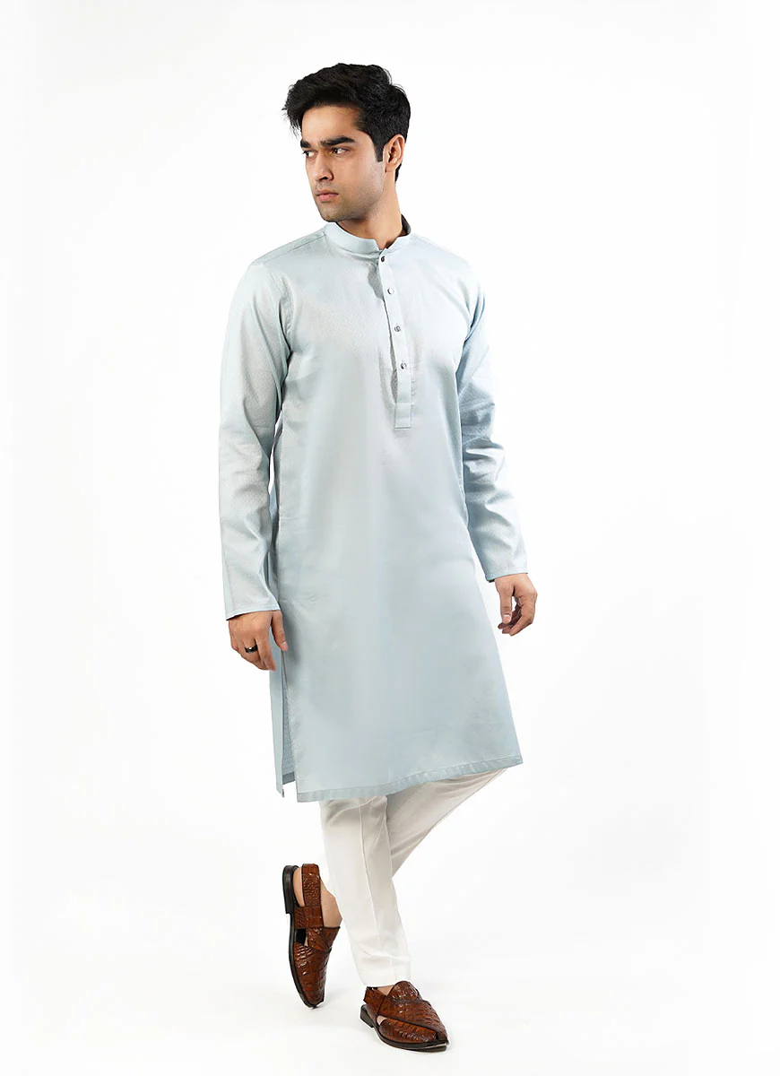 Light Grey Dotted Dobby Design Phantom Cotton Kurta - Image 2