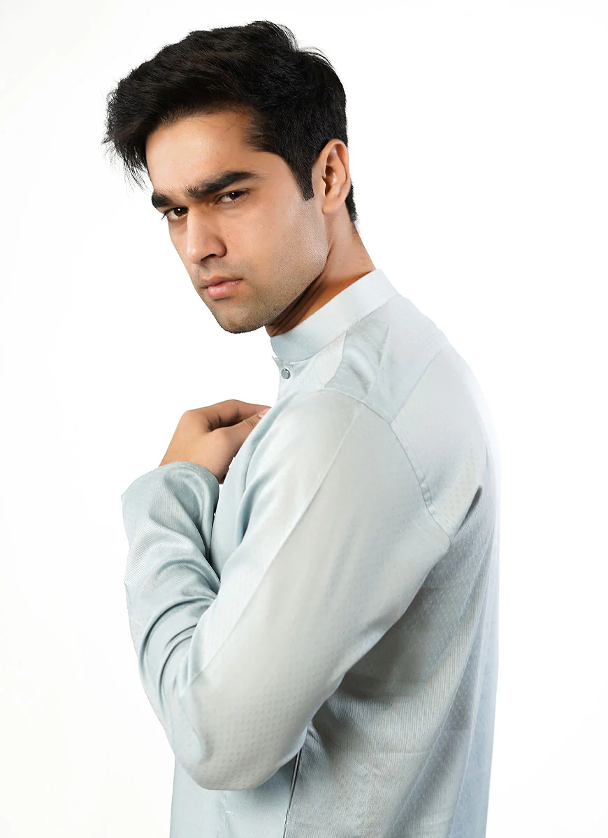 Light Grey Dotted Dobby Design Phantom Cotton Kurta - Image 3