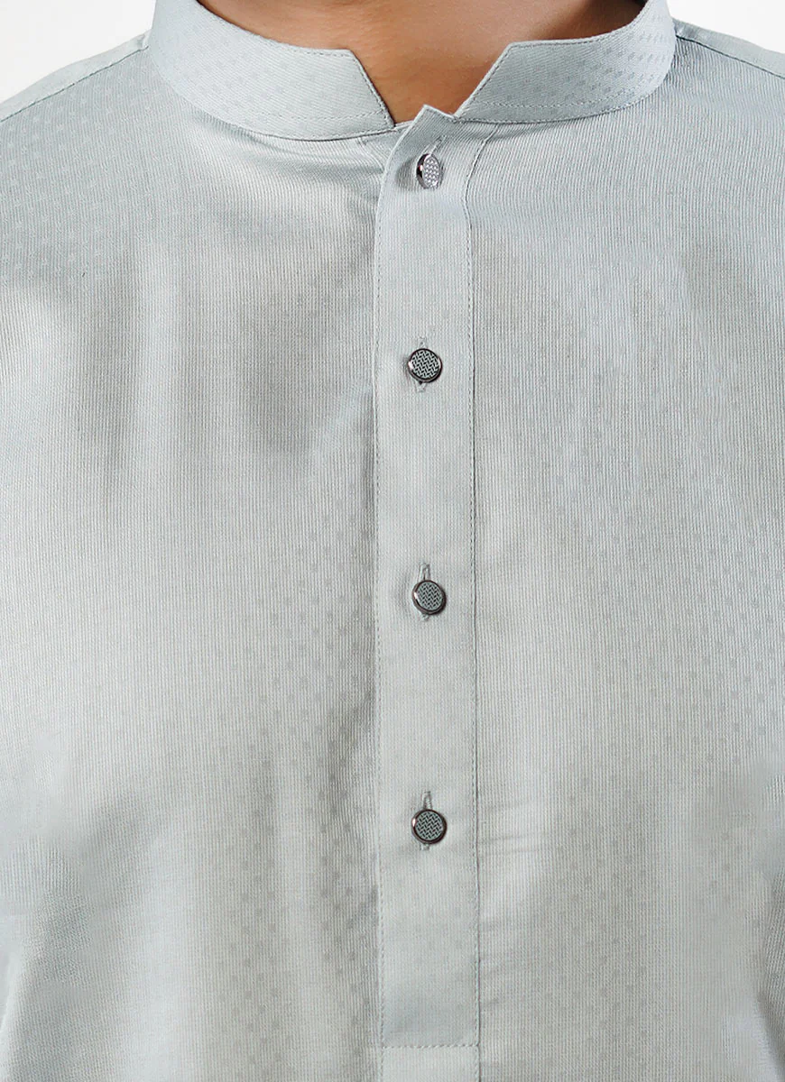 Light Grey Dotted Dobby Design Phantom Cotton Kurta - Image 4