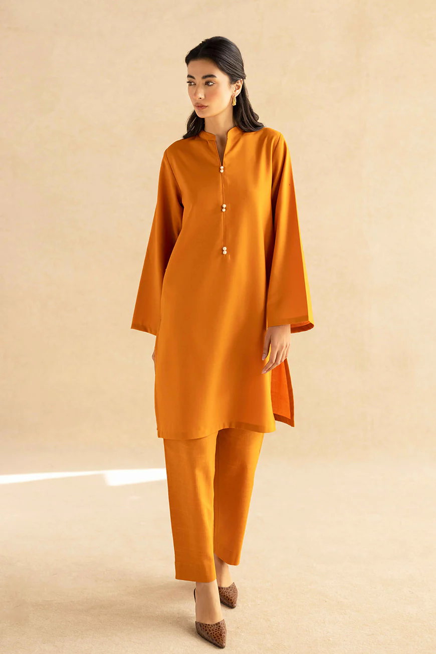 Lyla Orange Winter Fabric - Unstitched for Women