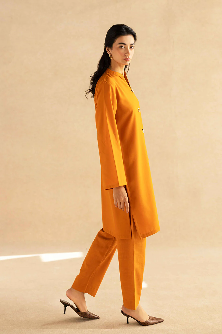 Lyla Orange Winter Fabric - Unstitched for Women - Image 2