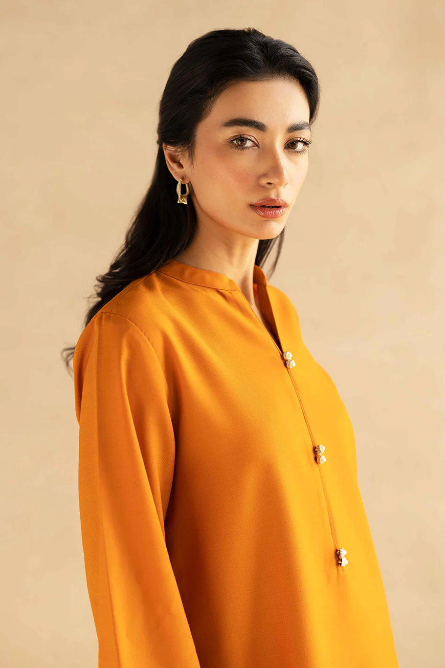 Lyla Orange Winter Fabric - Unstitched for Women - Image 3