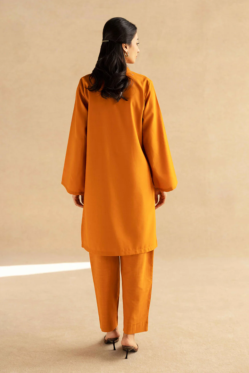 Lyla Orange Winter Fabric - Unstitched for Women - Image 4