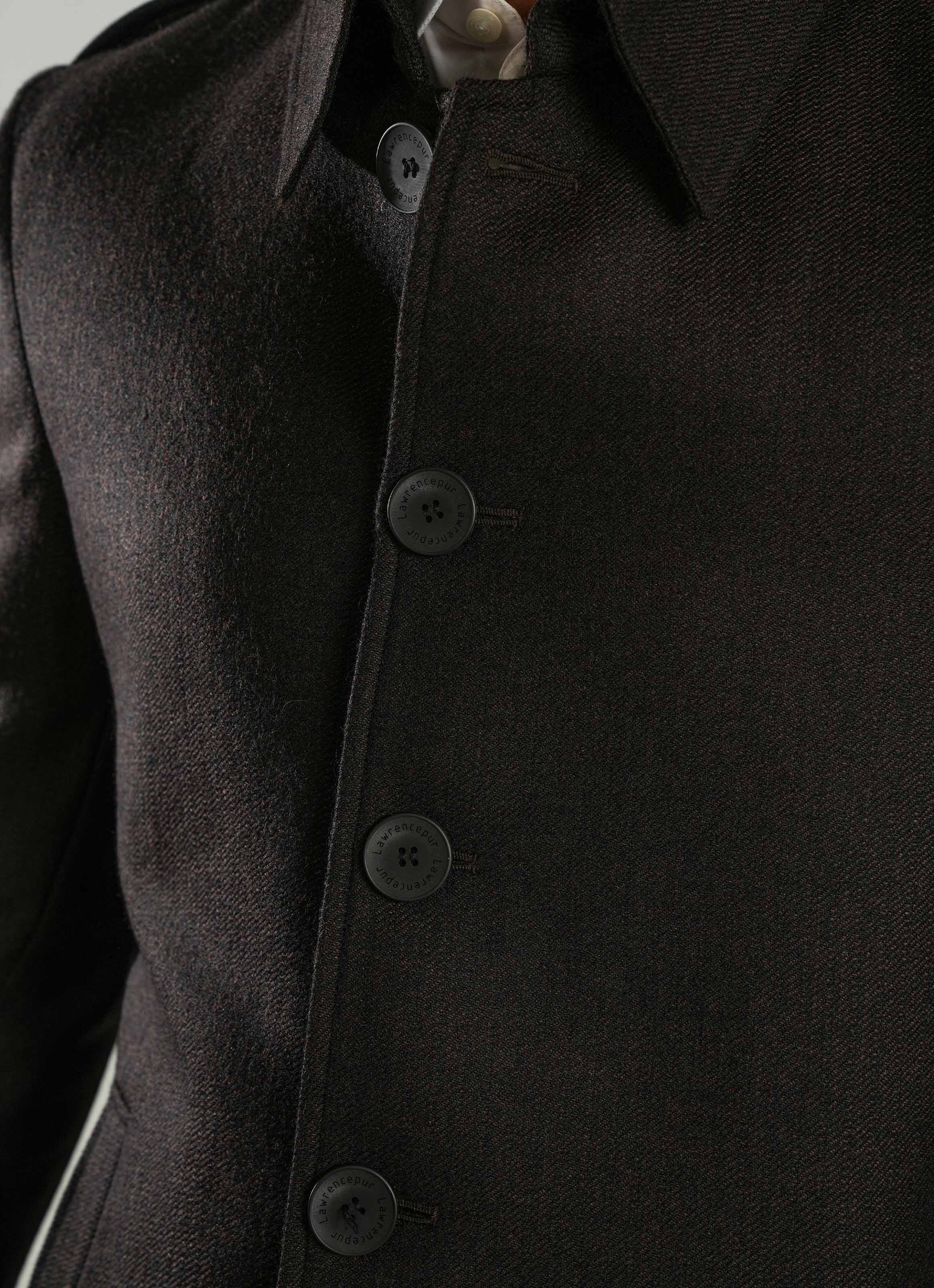 Coffee Brown - Wool-Rich Worsted Tweed Long Coat - Image 3