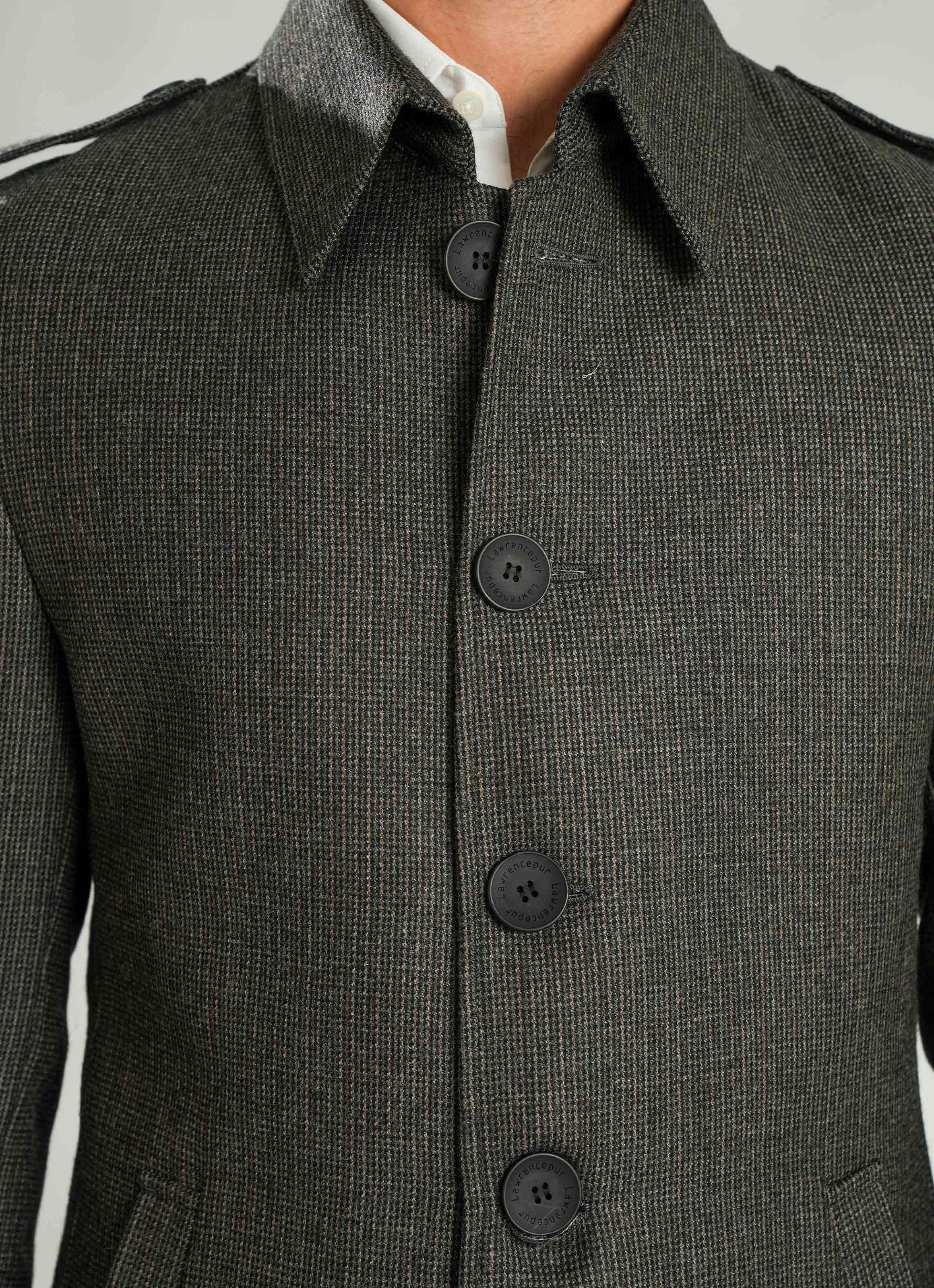 Dark Grey - Checkered Wool-Rich Worsted Tweed Long Coat - Image 3