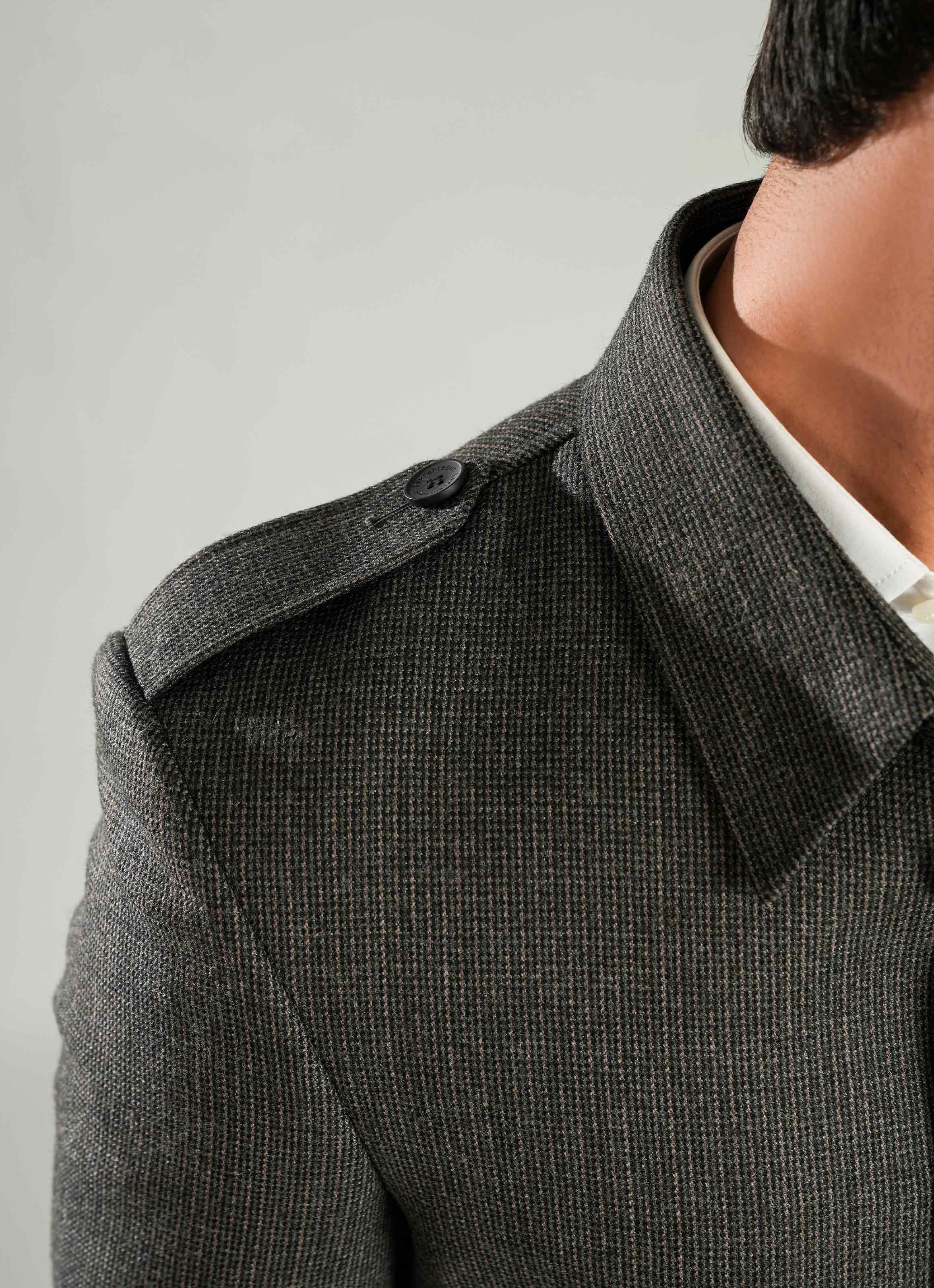 Dark Grey - Checkered Wool-Rich Worsted Tweed Long Coat - Image 4