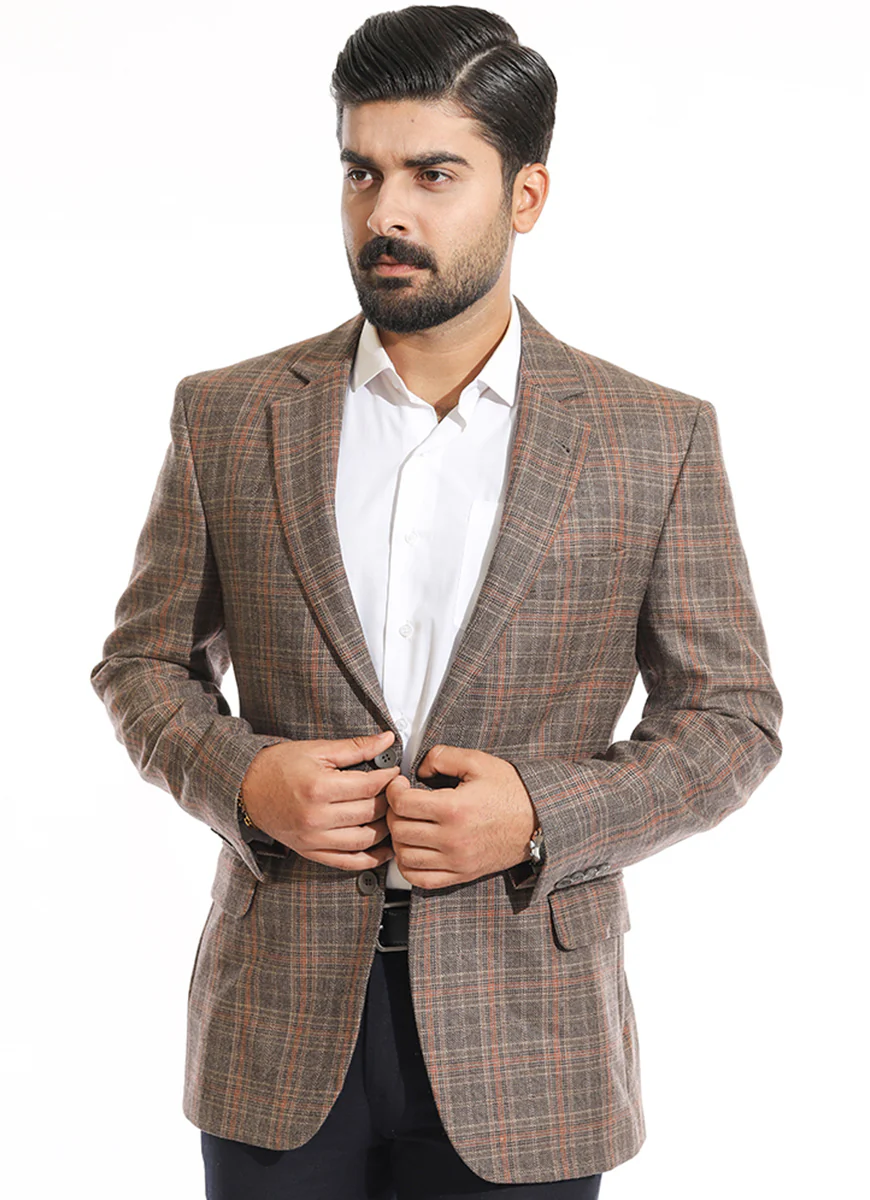 Brown Checkered Worsted Tweed Classic Blazer - Image 4