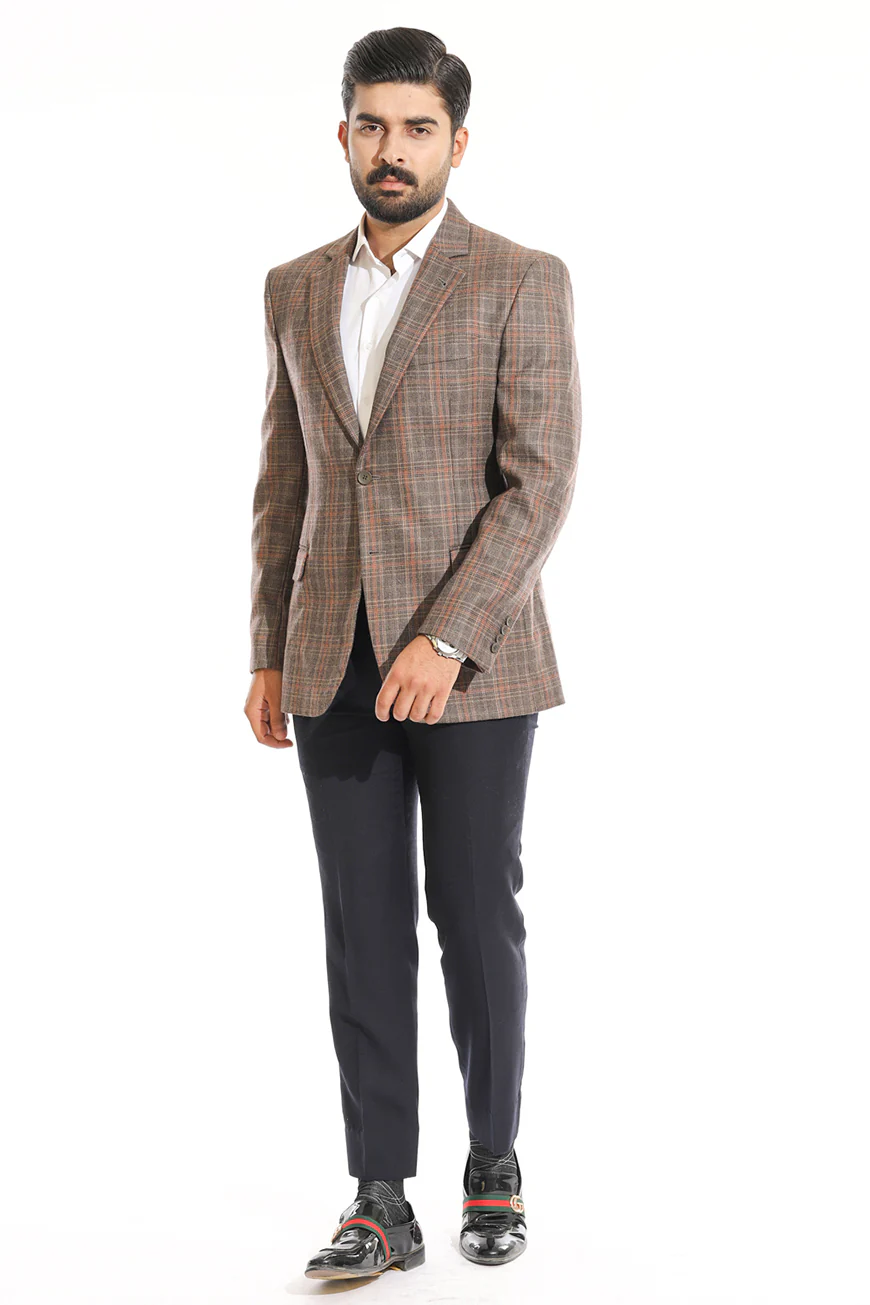 Brown Checkered Worsted Tweed Classic Blazer - Image 5