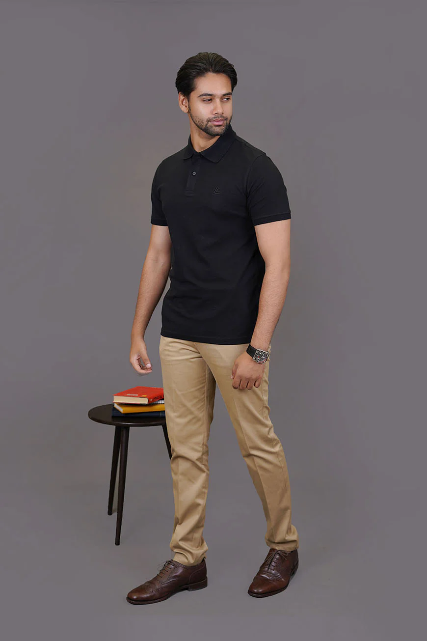 Polo Shirt - Black Single Tuck Pique - Image 3