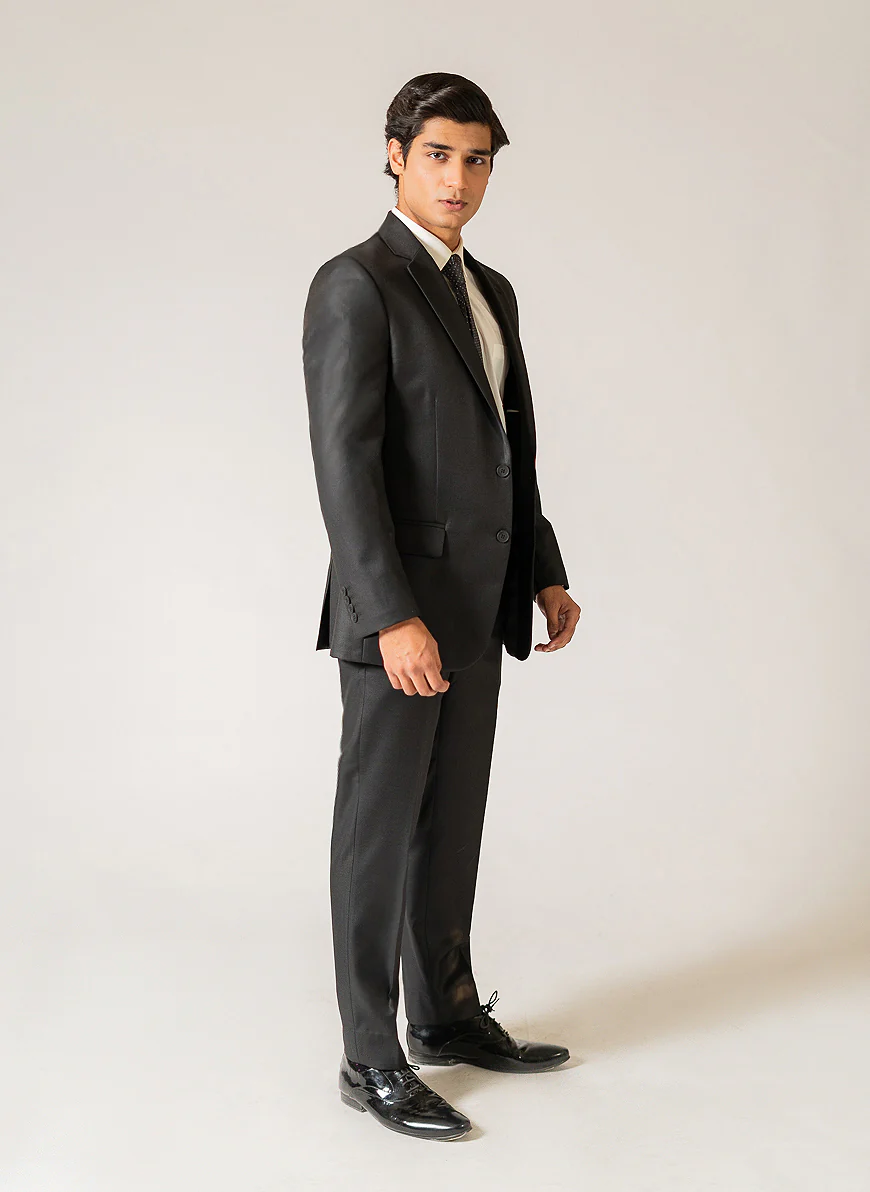 Ivory Premium Black Plain 2-Piece Suit
