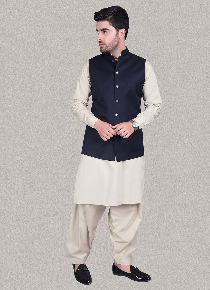 Plain Blue Gaberdine - Winter Waist Coat - Image 2