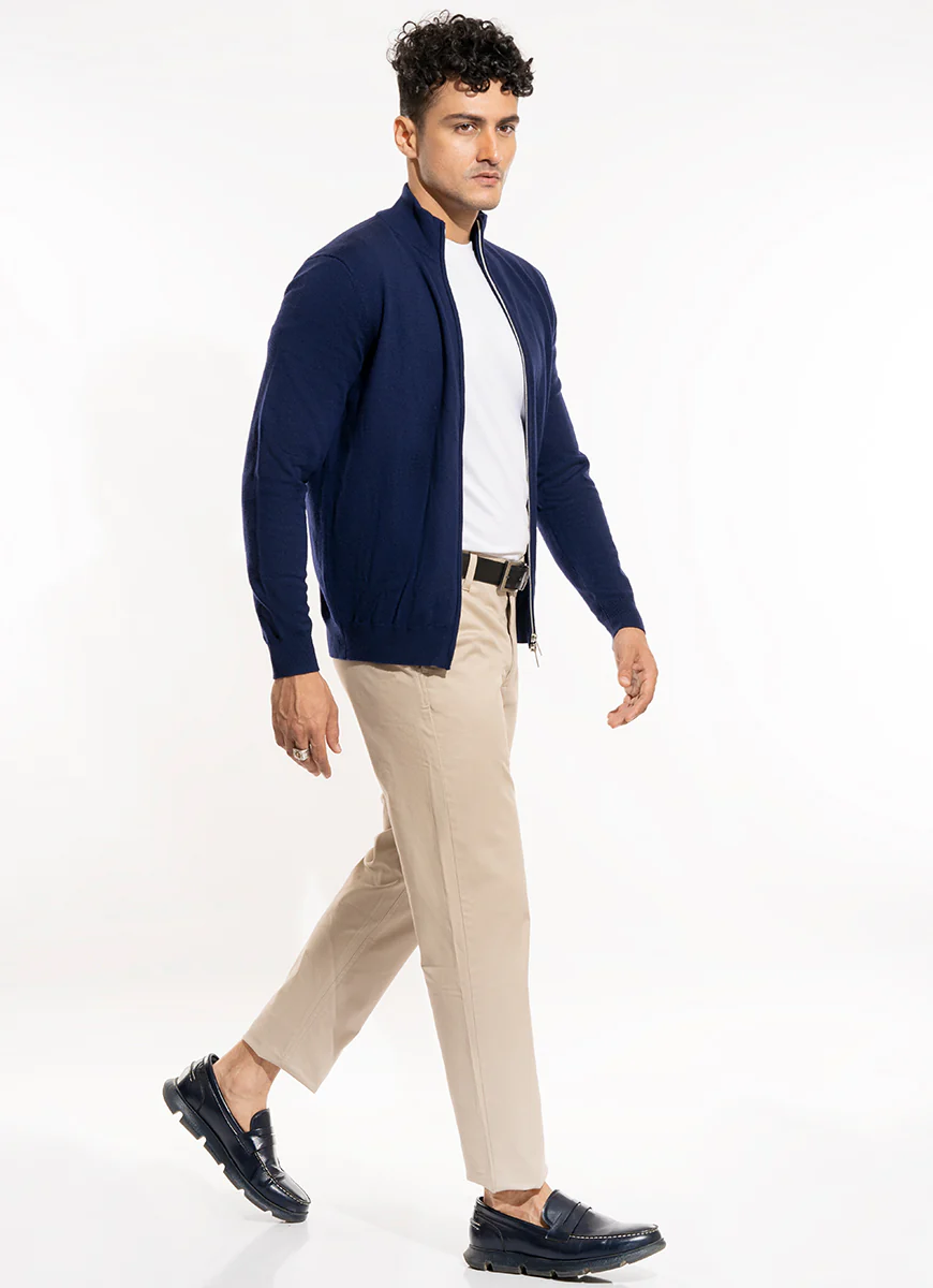 Full Zip Sweater - Merino Wool Navy Regular Fit - Image 4