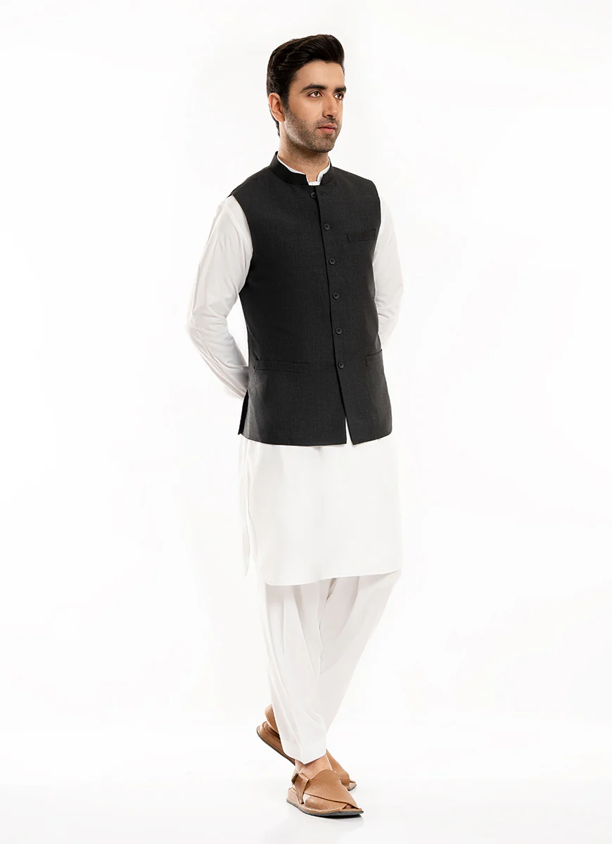Plain-Grey, Wool Blend Tropical Classic Waist Coat - Image 2