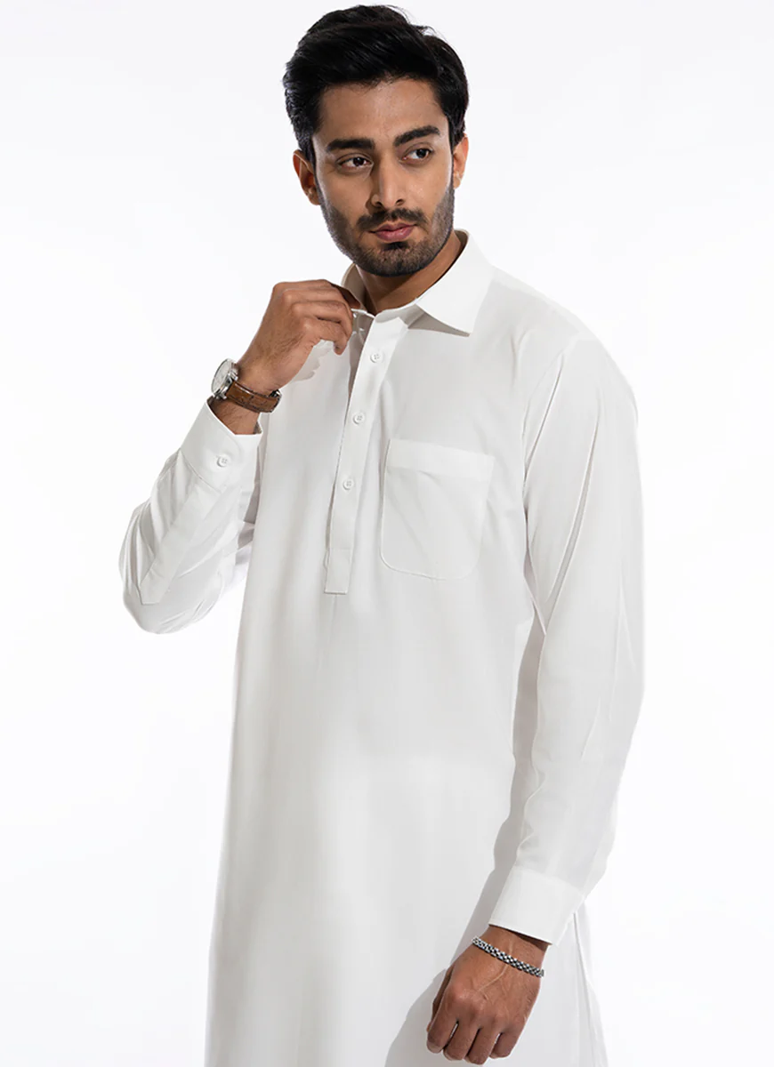 Plain-Off White, Poly Viscose, Kashghar Winter Shalwar Kameez - Image 2