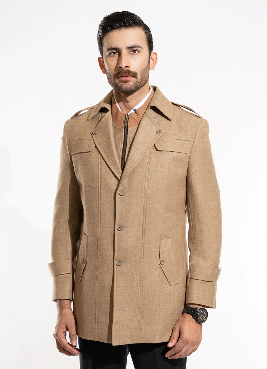 Double Jacket - Worsted Tweed Peanut Brown Plain