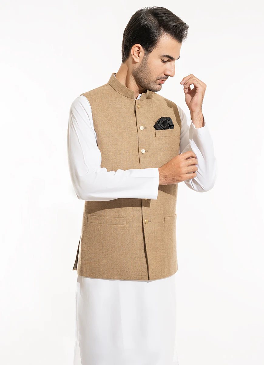 PlainPeanut Brown Wool Rich Worsted Tweed - Winter Waist Coat