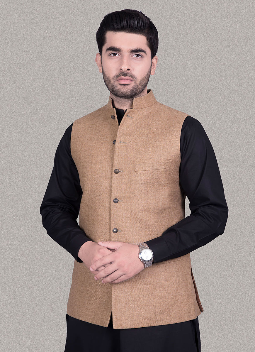 Plain Peanut Brown Wool Rich Worsted Tweed - Winter Waist Coat