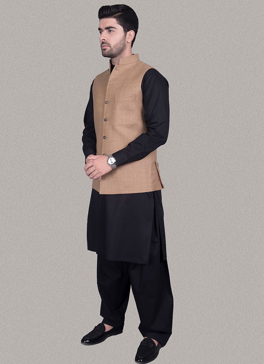 Plain Peanut Brown Wool Rich Worsted Tweed - Winter Waist Coat - Image 2