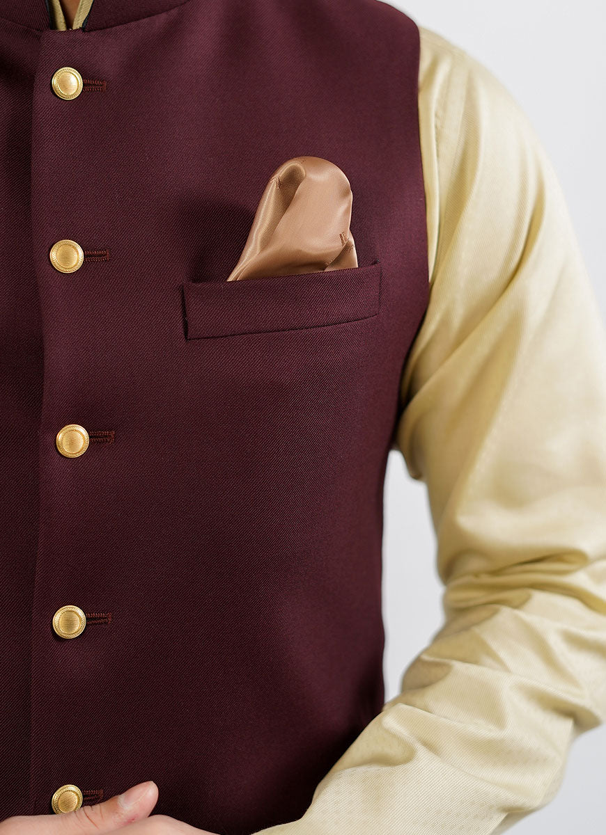 Plain TwillMaroon Merino Wool Superior Serge - Winter Waist Coat - Image 3