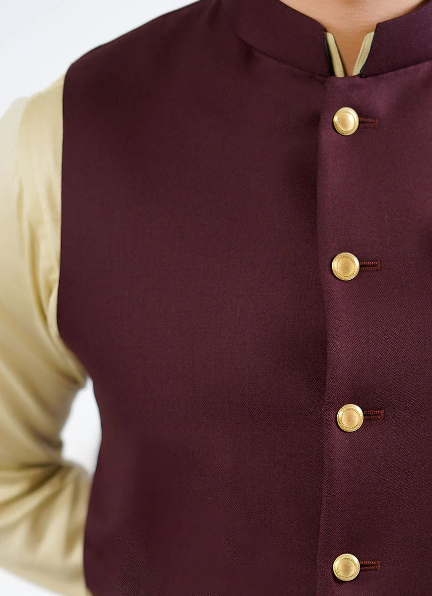 Plain TwillMaroon Merino Wool Superior Serge - Winter Waist Coat - Image 4