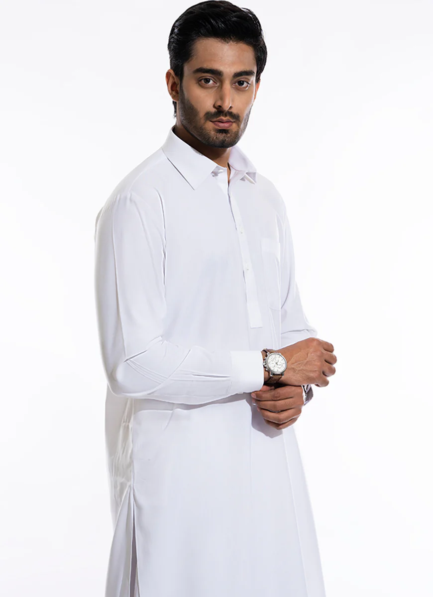 Plain White Poly Viscose, Kashghar Winter Shalwar Kameez - Image 3