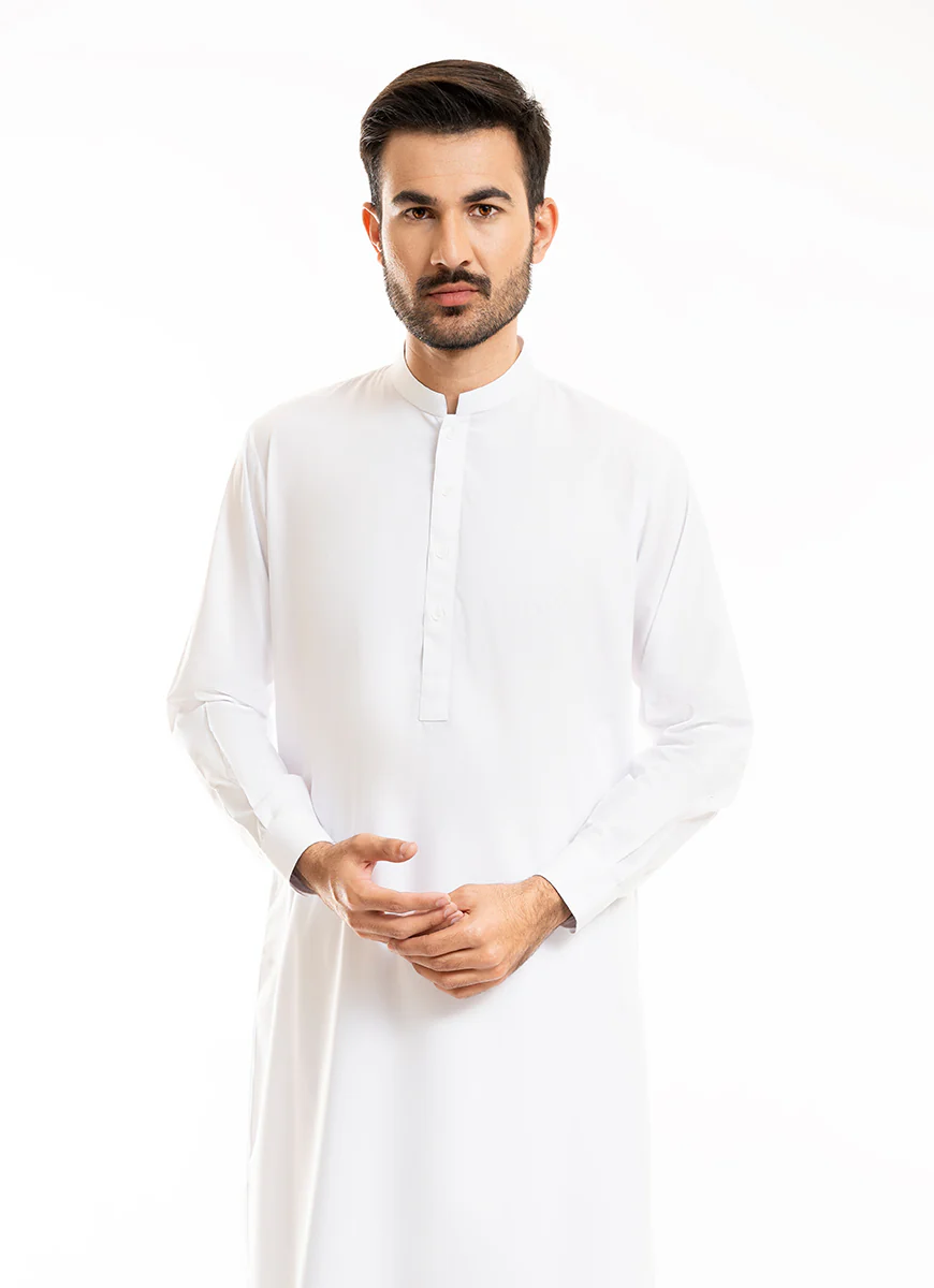 White Plain Delta Wash N Wear Shalwar Kameez Suit - Image 2